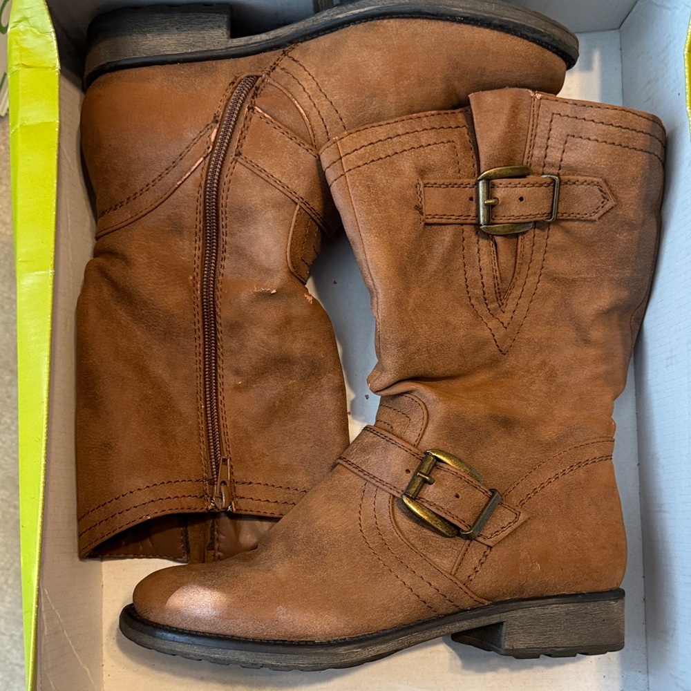 BareTraps Tan Moto Boots with Buckle Detail